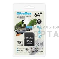 MicroSD  64GB  OltraMax Class 10 Recorder UHS-I U3 V30 (95 Mb/s) + SD адаптер MicroSD  64GB  OltraMax Class 10 Recorder UHS-I U3 V30 (95 Mb/s) + SD адаптер